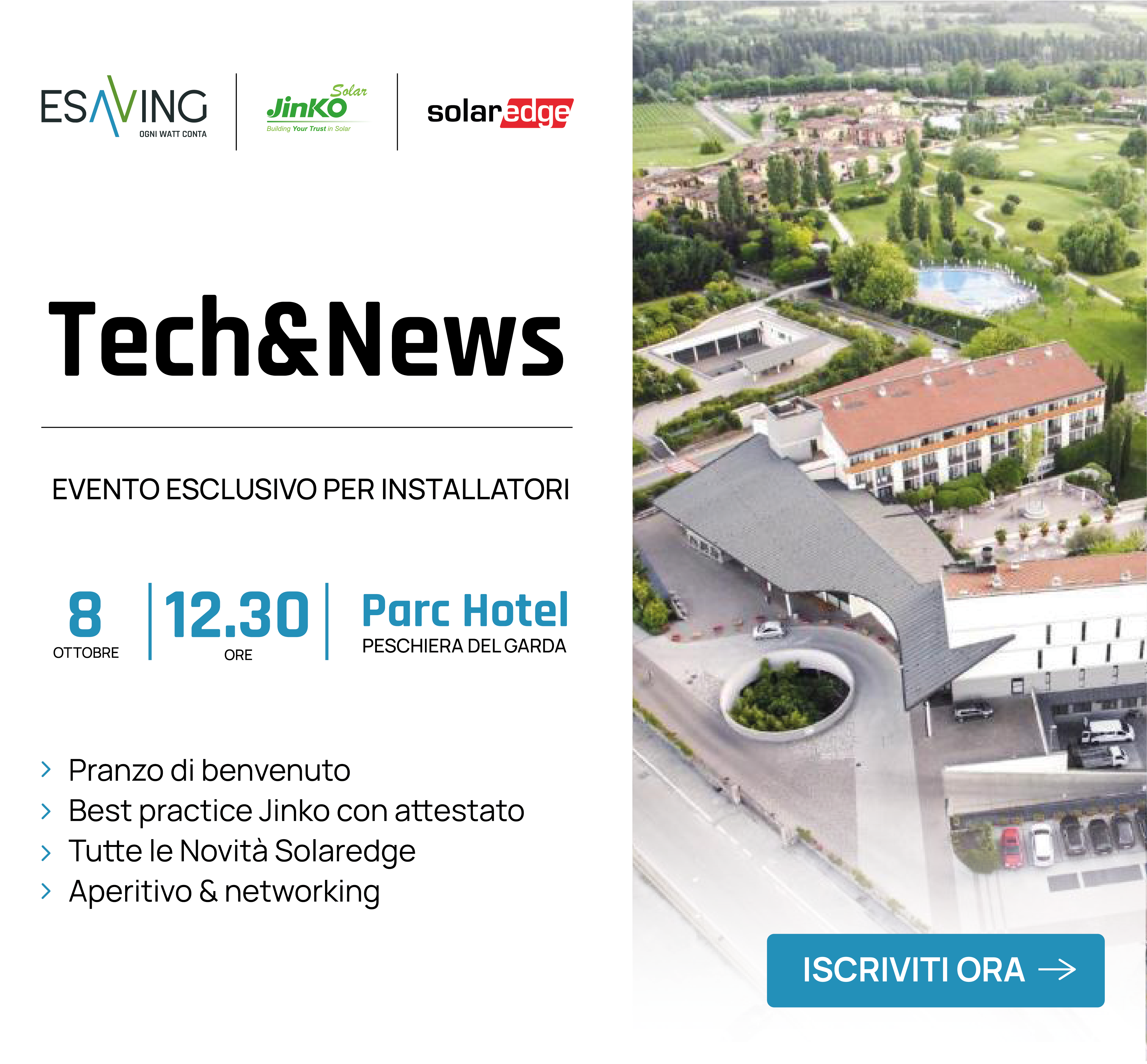 Tech&News: l'8 ottobre a Peschiera del Garda formazione tecnica con Jinko e SolarEdge